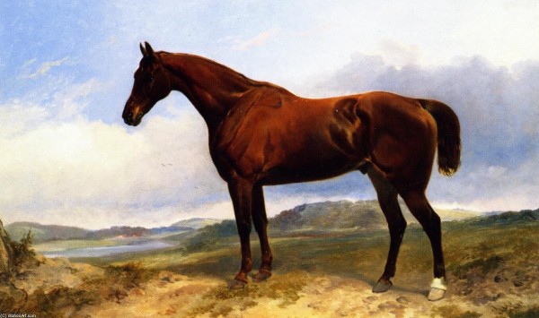 A Chestnut Hunter in a Landscape by Richard Ansdell